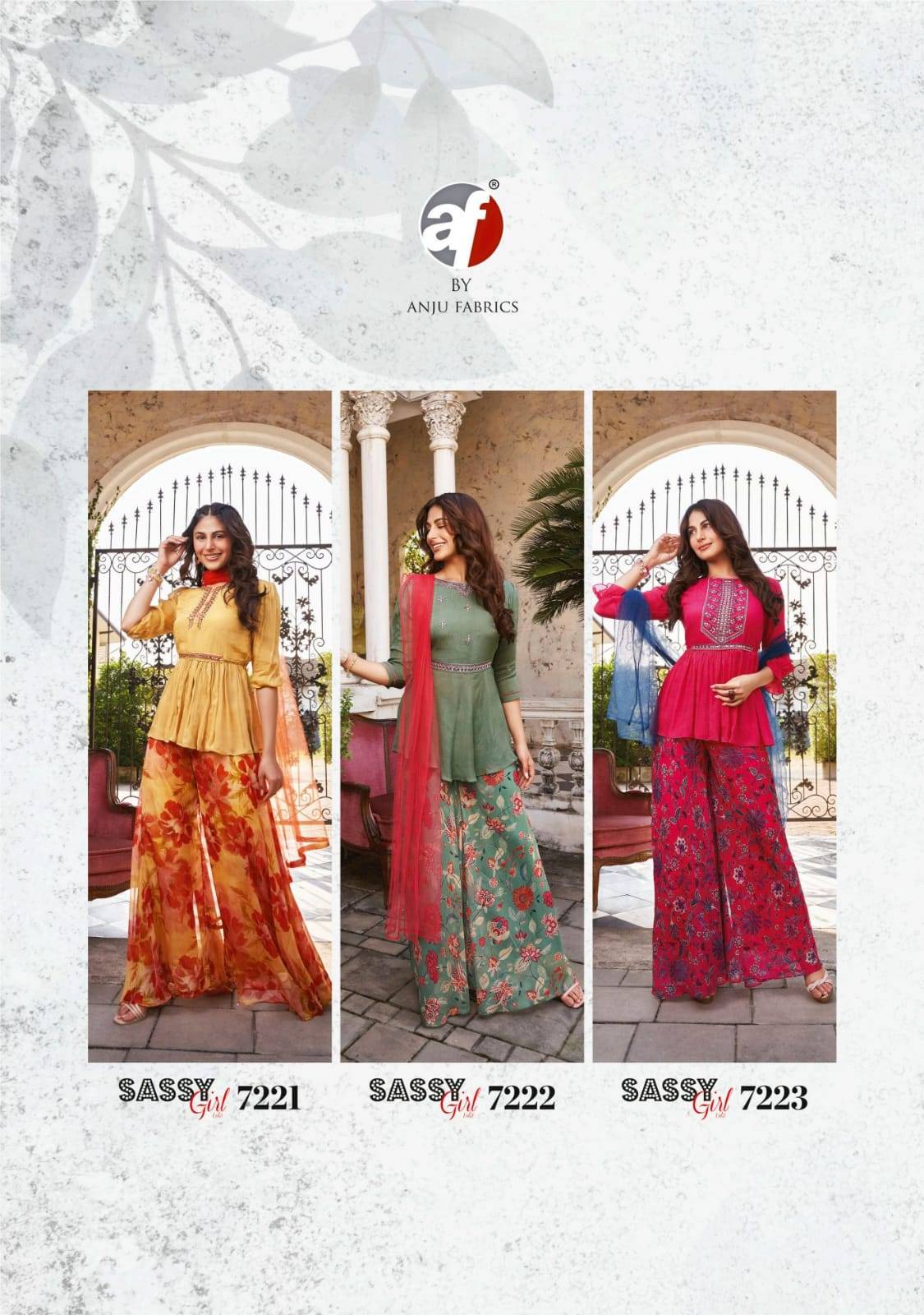 Sassy girl vol-3 by Anu fabrics 7221 TO 7226 SERIES Indian PURE CHINON CHIFFON party wear designer kurti with palazo At Wholesale Price